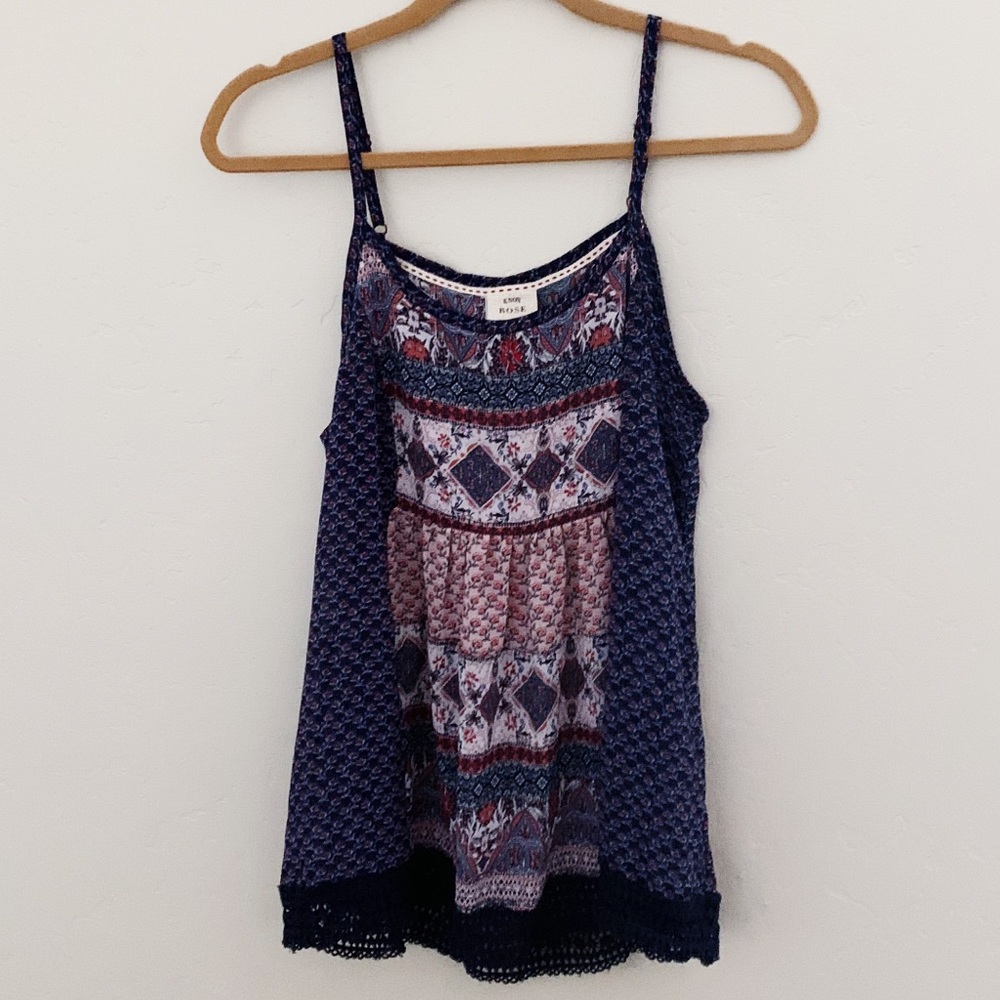 Boho Crochet Lace Paneled Tank Top